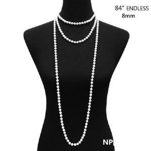 84" 8mm White Glass Pearl Beaded Necklace